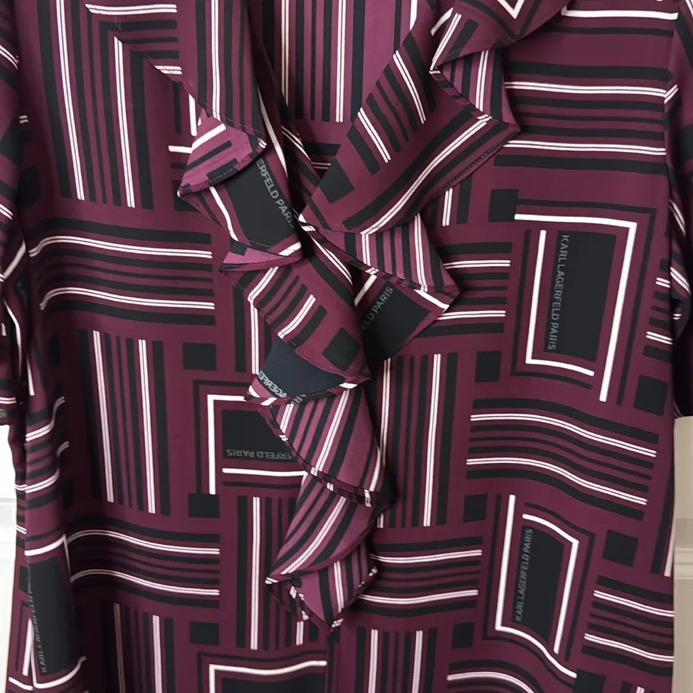 Karl Lagerfeld Burgundy and Black Patterned Blouse - Picture 2 of 4